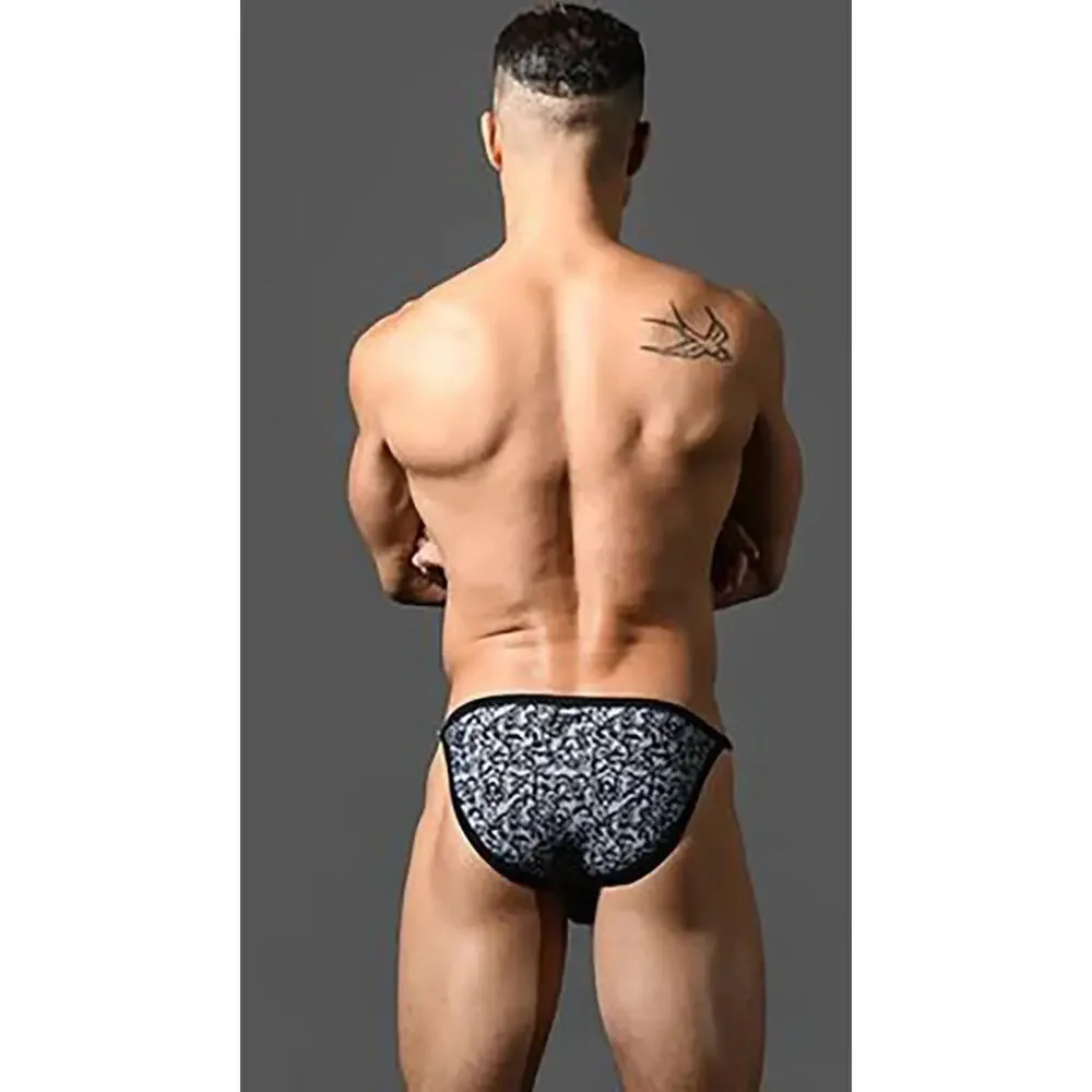 NEW Andrew Christian Chain Lace Bikini Swim Bikini Black White Size Large